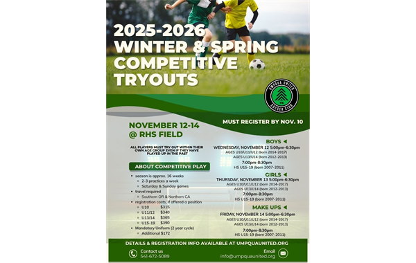 Winter/Spring Season Tryout Registration is Open